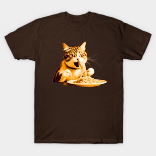 Cat eating spaghetti, funny vintage T-Shirt